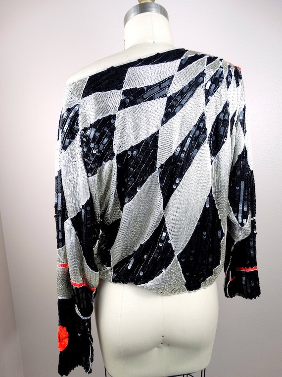 HEAVY Beaded Dolman Sleeve Top / NEON Sequined Co… - image 5