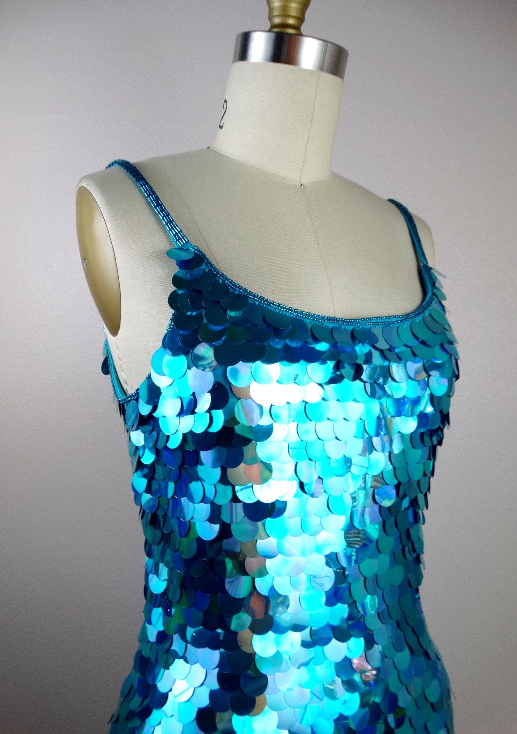 Reflective Blue Sequin Dress: Bright Paillette Embellished Party Dress