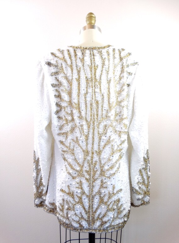 Art Deco Pearl Beaded Jacket // Gold Beaded Silk … - image 4