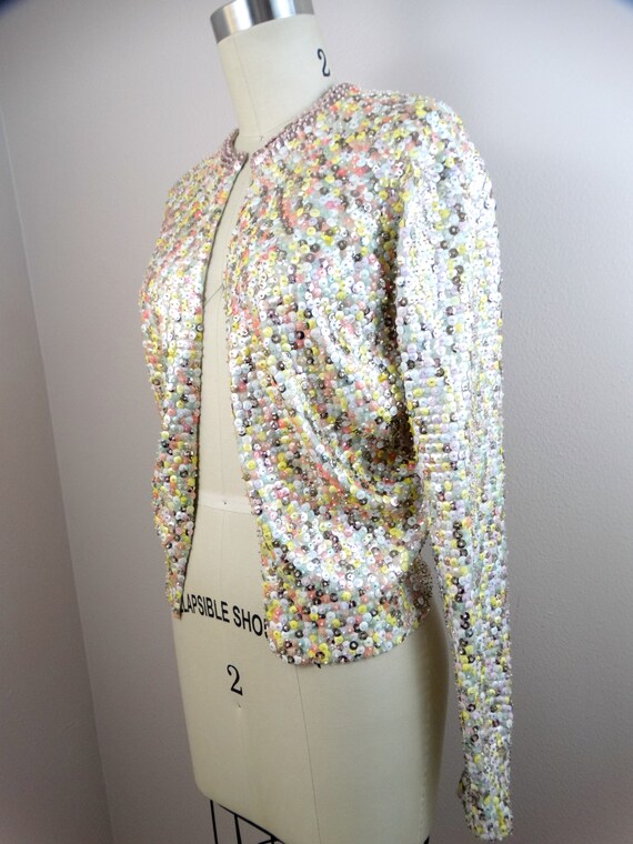 50s 60s Confetti Sequin Cardigan Top // 1950's Pa… - image 4