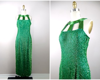 Smaragdgrünes 80er 90er Perlenkleid / Smaragdgrünes Kleid • Braxae Vintage Co.