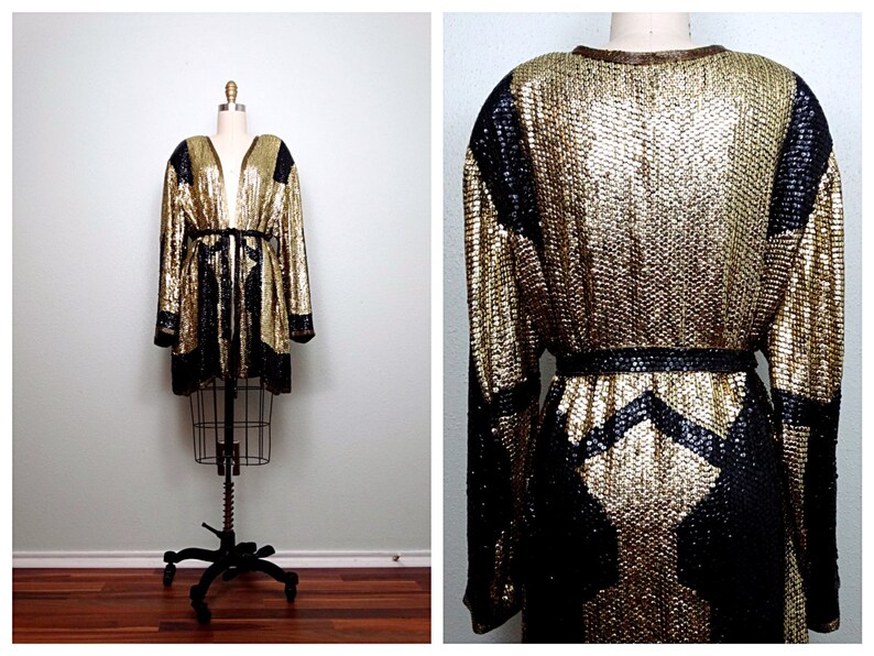 VTG Sequin Kimono Jacket / Bohemian Novelty Open Kaftan / Etsy