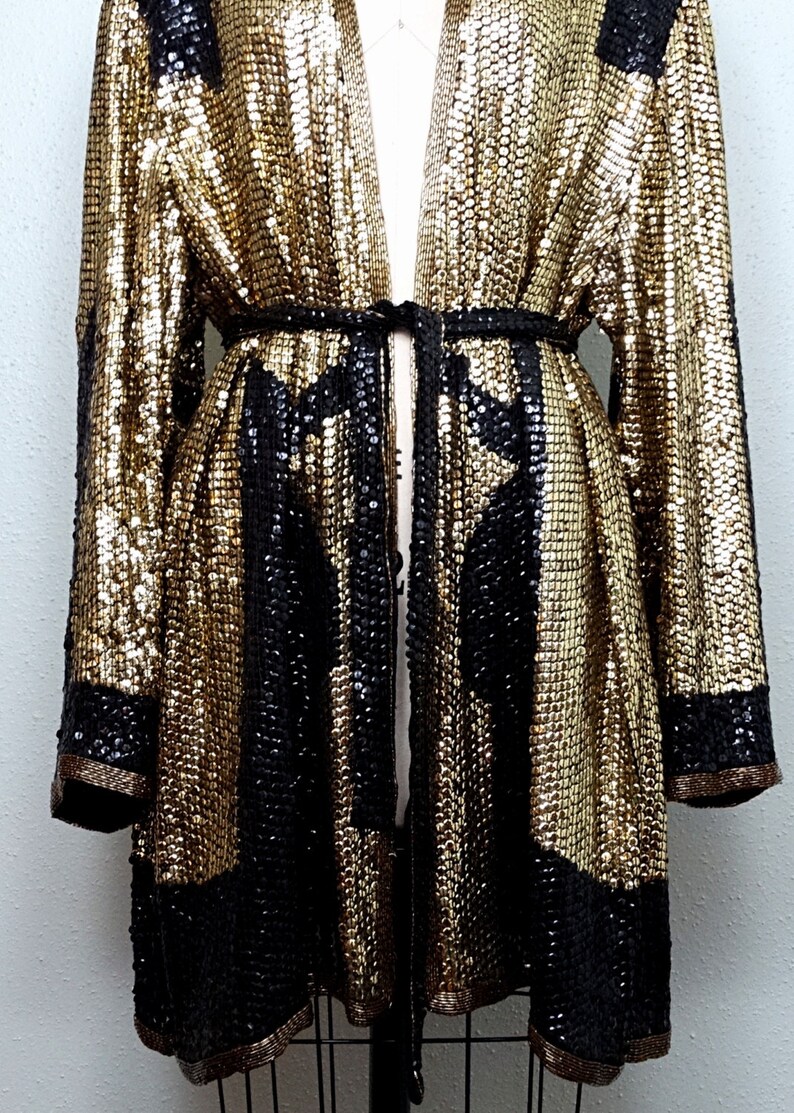 VTG Sequin Kimono Jacket / Bohemian Novelty Open Kaftan / Etsy