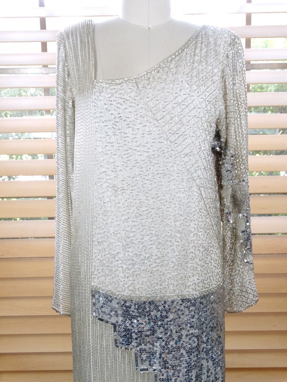 Hand Beaded Silk Gown // Vintage Sequin Embellish… - image 2