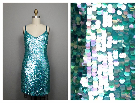 S/M Pastel Paillette Sequined Dress // Iridescent