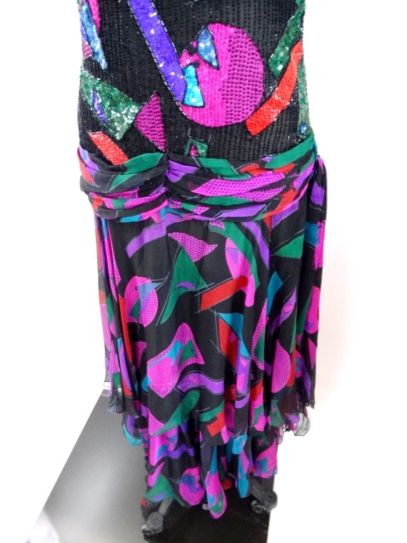 Vtg Silk Beaded Sequin Dress / Sheer Chiffon Embe… - image 2