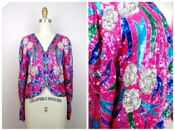 Sparkling Sequin Bolero / Bright Pink Purple Blue… - image 6
