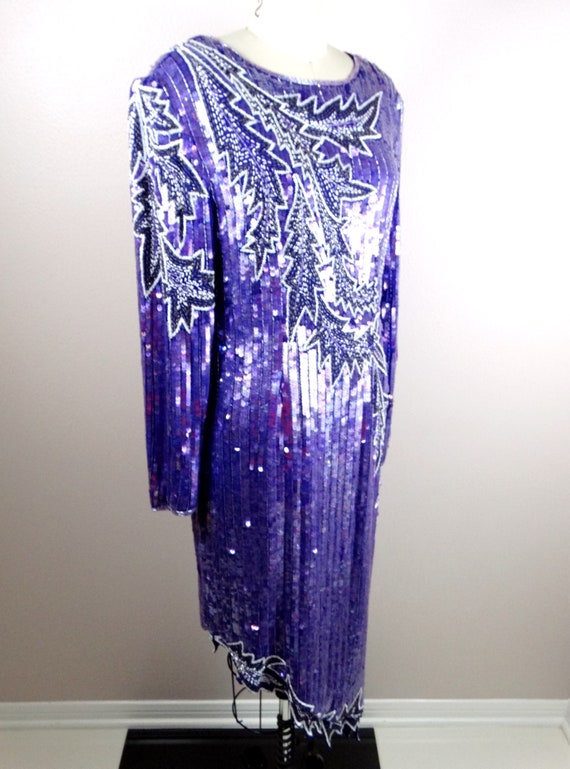 VTG Purple Sequined Dress / All Sequin Embellishe… - image 5