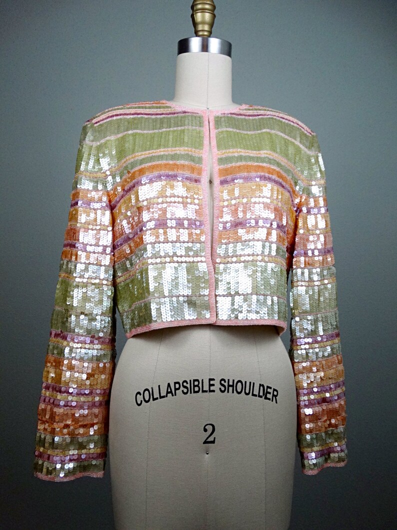 Pearlescent Pastel Sequined Cropped Open Top / Light Pink Etsy