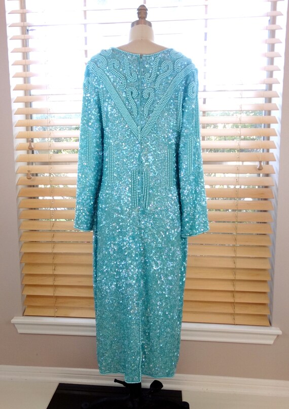 L/XL Mint Green Beaded Sequined Dress / Pastel Pe… - image 5