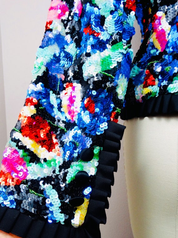 90s Couture Sequined Wrap Top / Bright Floral Seq… - image 7