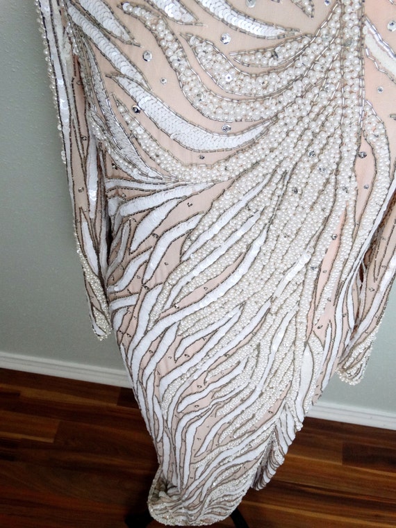 RARE Pearl Beaded Gown // Blush Pink Silk White S… - image 2