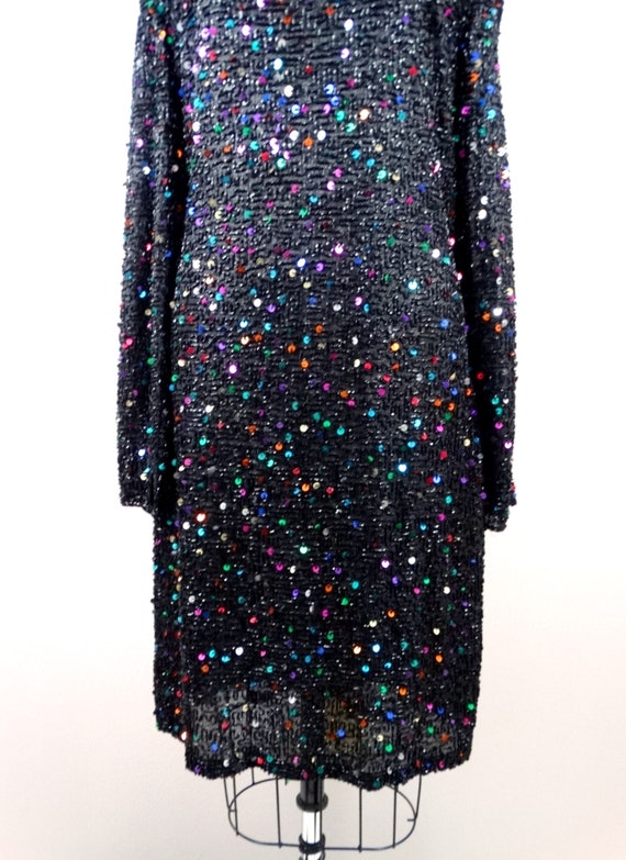 L/XL Confetti Sequined Dress // Vintage Rainbow S… - image 4