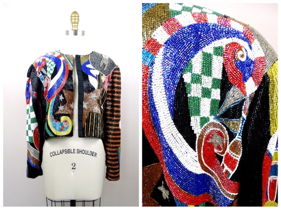 HEAVY All Beaded Jacket // RARE Whimsical Circus … - image 10