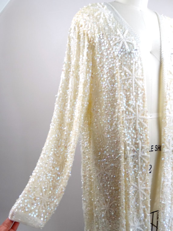 Intricate Pearl Beaded Iridescent Sequined Long S… - image 5