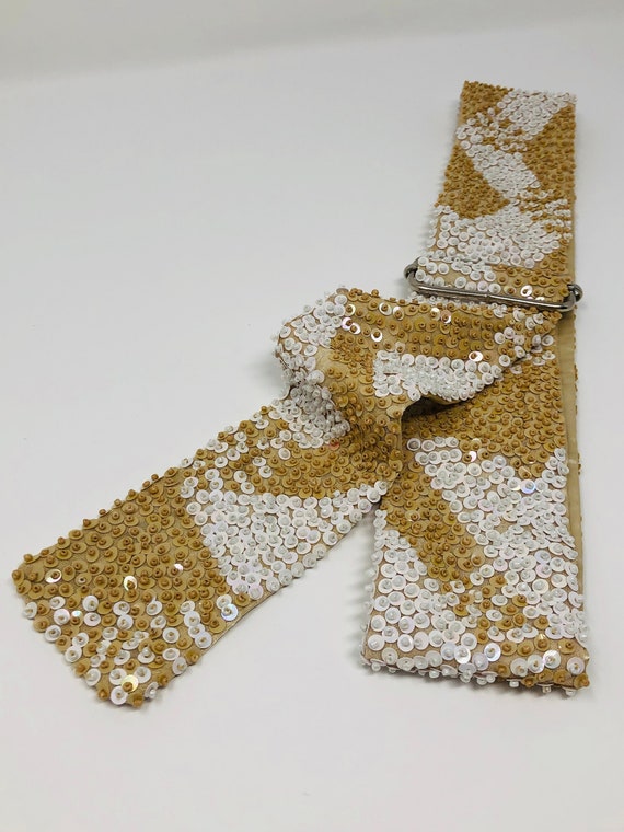 Satin Beaded Sequined Belt // Geometric Sequin Em… - image 3