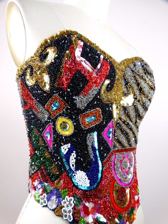 Ornate Jewel Beaded Couture Vintage Bustier // Wh… - image 3