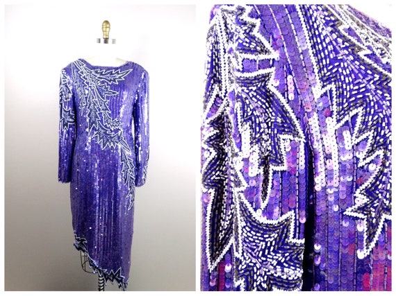 VTG Purple Sequined Dress / All Sequin Embellishe… - image 4