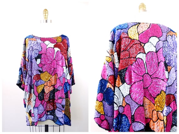 Plus Size Floral Sequined Top // Bright Embellishe
