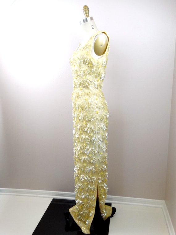 60s Iridescent Yellow Paillette Gown / Midcentury… - image 5