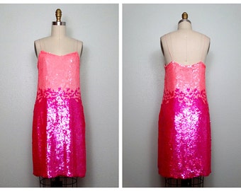 GLAM Ombré Pink Sequined Dress // Hot Pink Ombre Sequin Embellished Dress