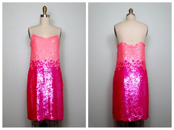 GLAM Ombré Pink Sequined Dress // Hot Pink Ombre … - image 1