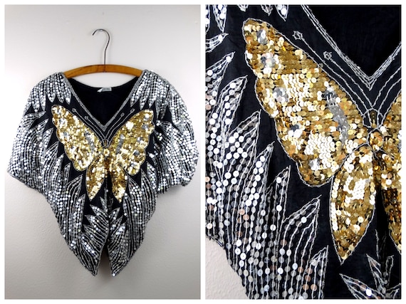 VTG Batwing Sequin Top // Gold and Silver Sequin E