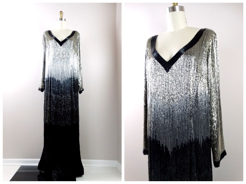 heavily beaded evening gown