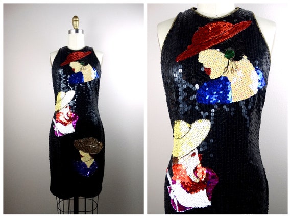 Vogue Novelty Sequin Dress / RARE Vintage Portrai… - image 1