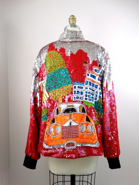 80s Sequined Classic Car Coat // 1980’s Retro Red… - image 2