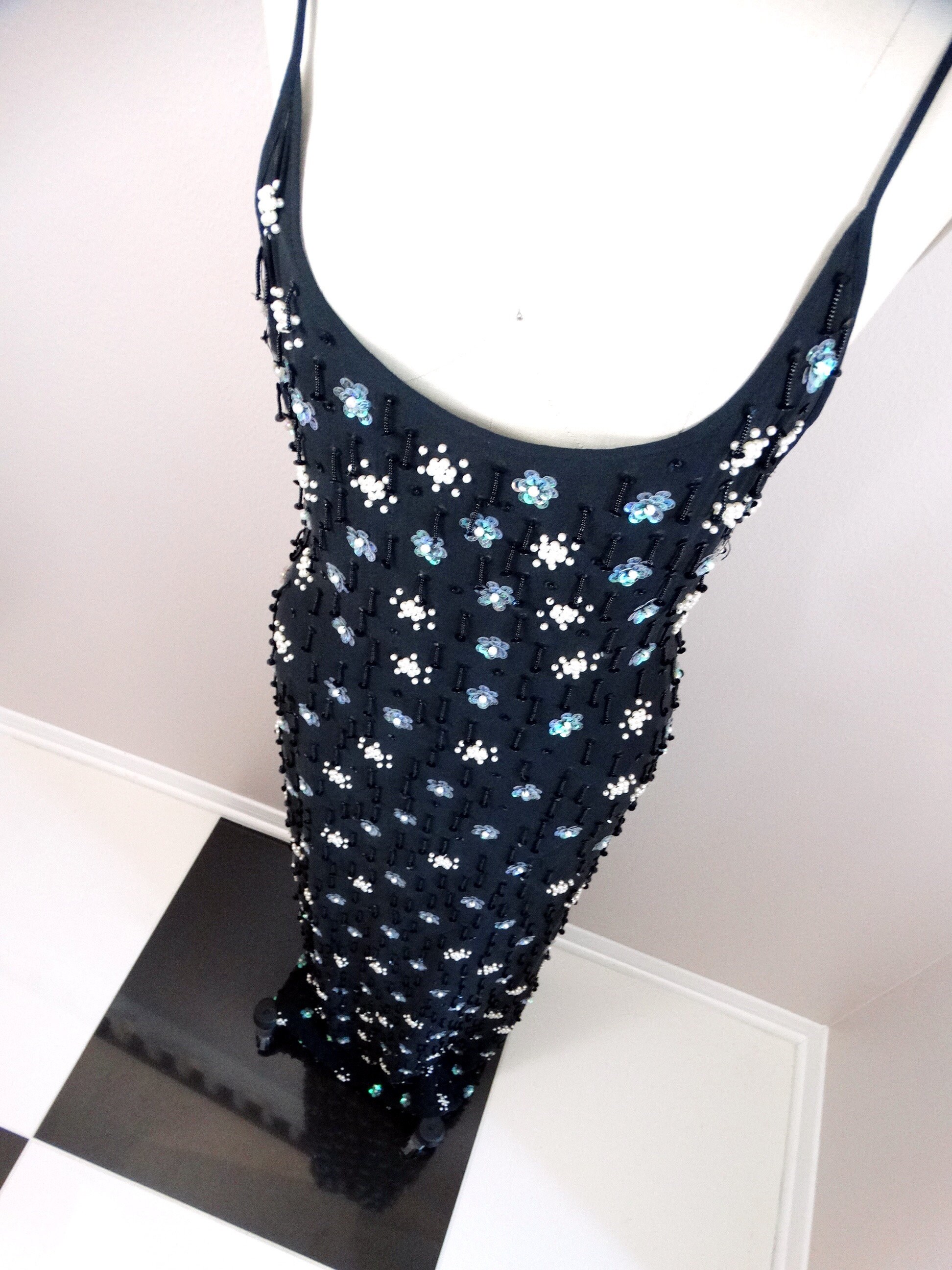 chinese dress ladies Scala 61315 Long Beaded Formal Fringe Prom Dress