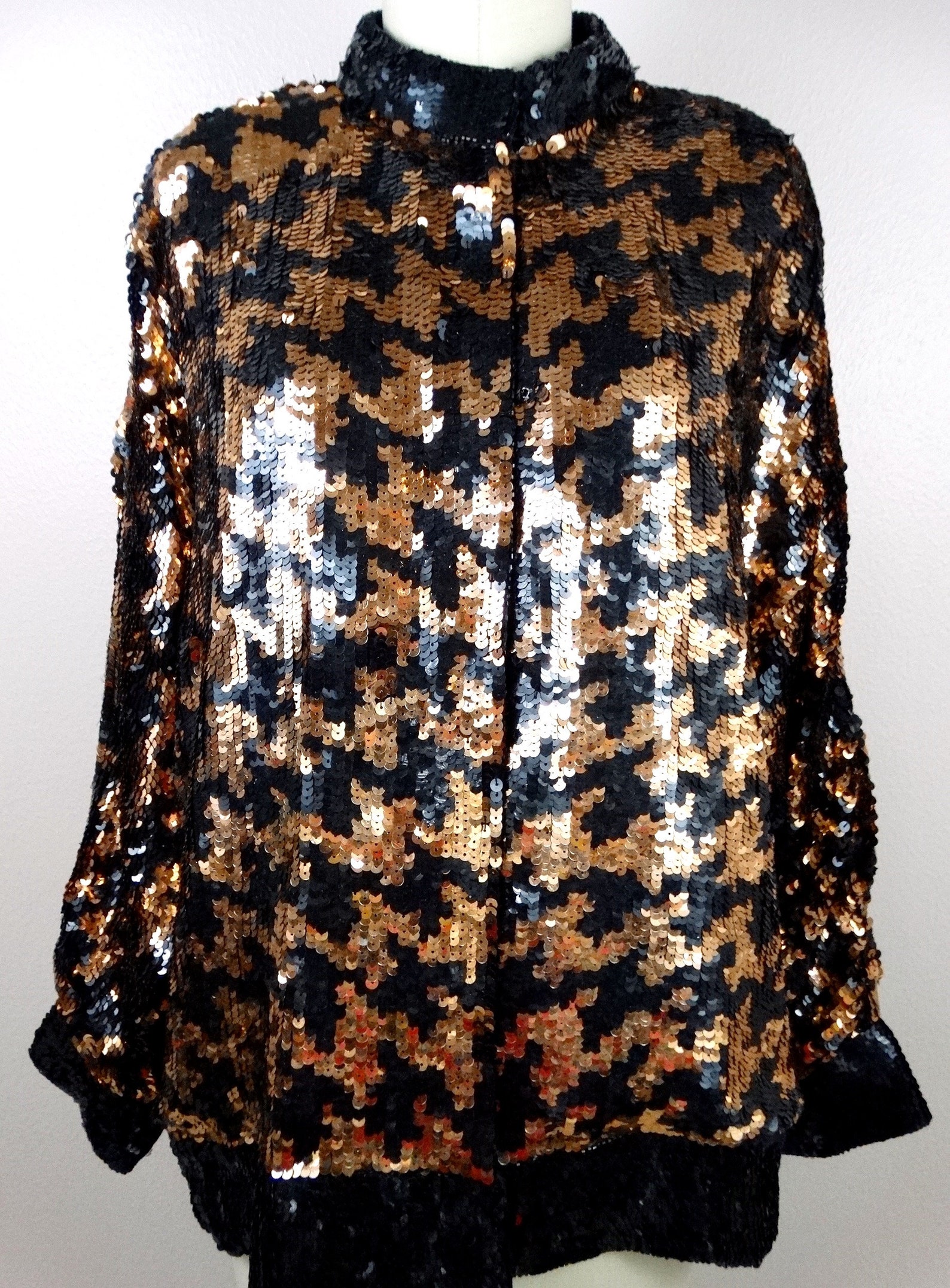 XL Fully Sequined Jacket // Black and Gold Sequin Bomber Etsy