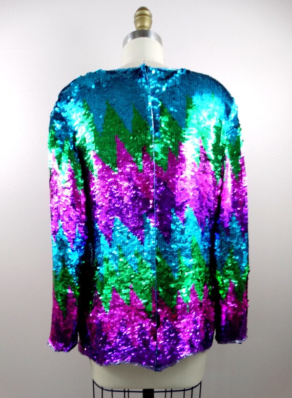 VTG Electric Sequin Top // Bright Pink Purple Gre… - image 3