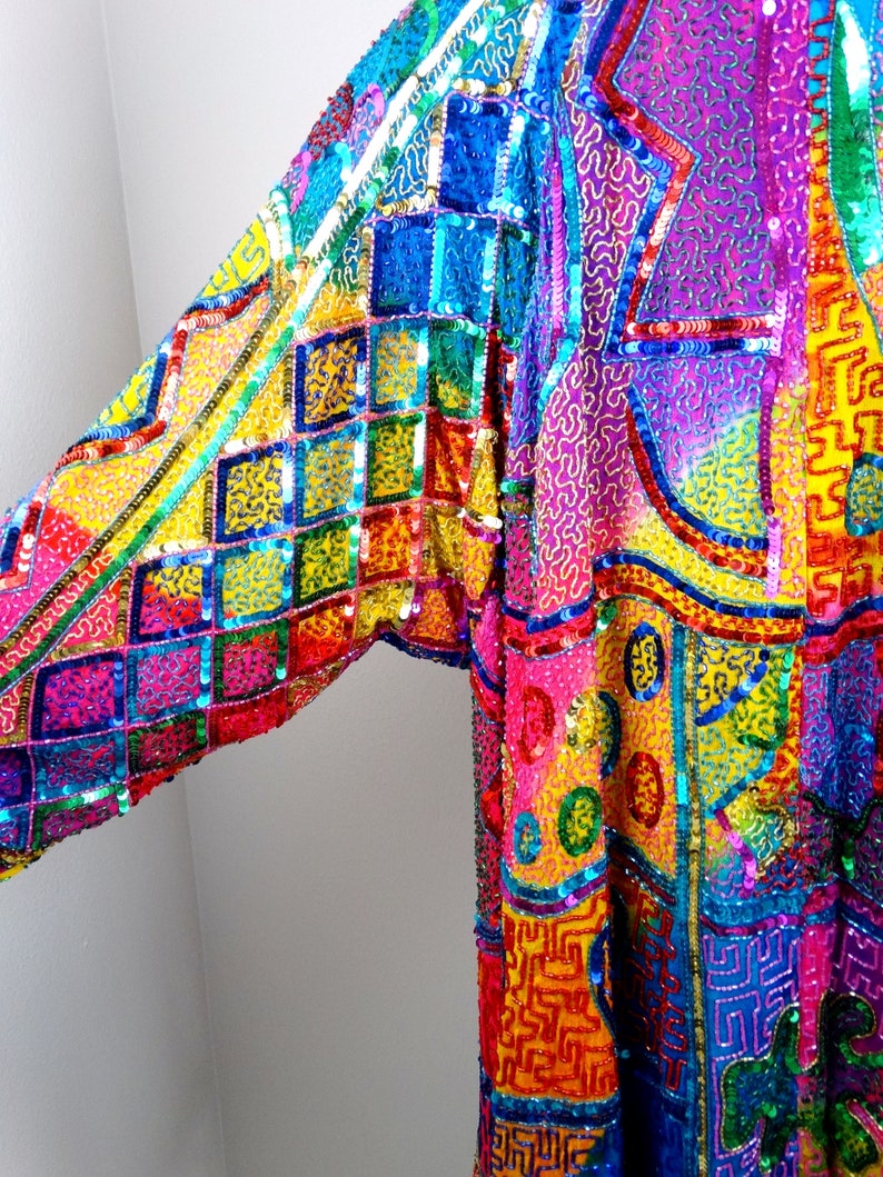 INCREDIBLE Retro Rainbow Sequined Kimono / Colorful Tie Dye Etsy