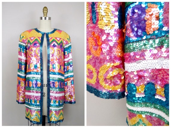 SPARKLY Pastel Sequined Jacket // Vintage Beaded … - image 1