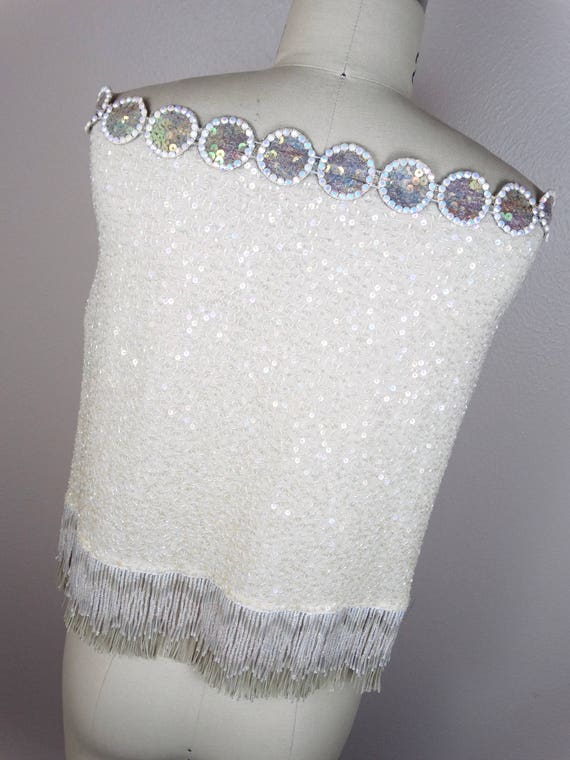 RARE Beaded Fringed Sequined Capelet // Iridescen… - image 8