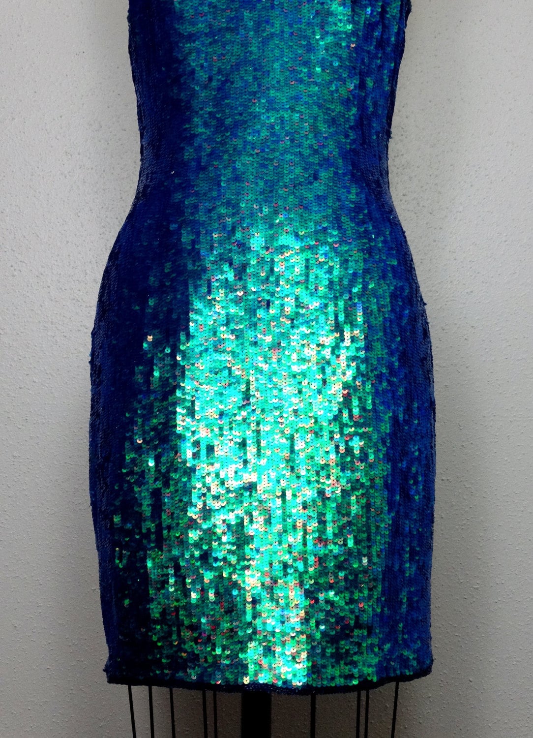 dress blue and green Bebe Women's Asymmetrical Ombre Dress, Medium main image 1