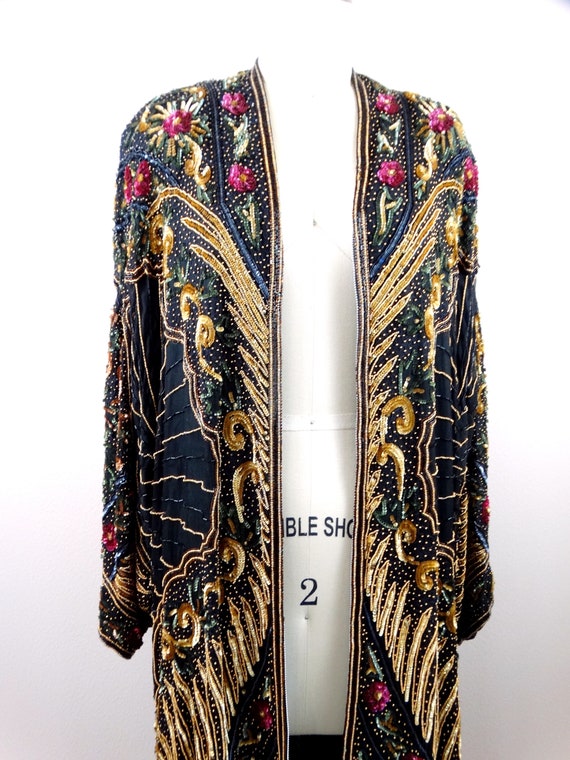 Art Deco Sequin Embellished Overcoat // Gold Bead… - image 2