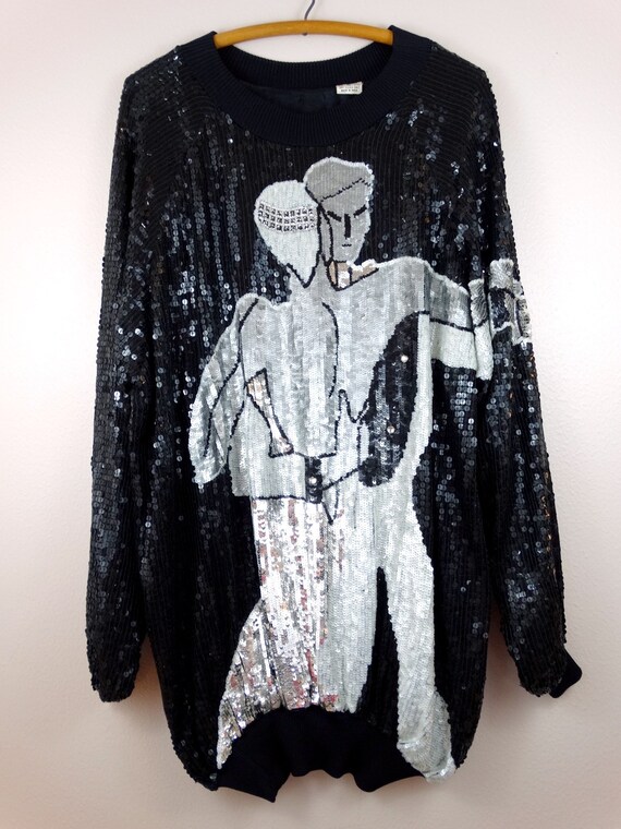 80s Pop Art Glam Sequined Dress / RARE Novelty Gl… - image 2