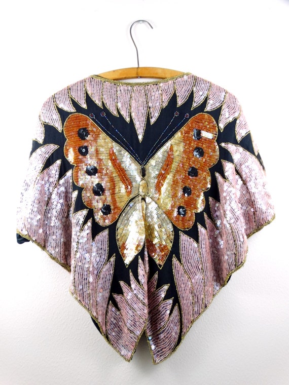 Plus Size Vintage Sequined Butterfly Blouse / 80s Oversized