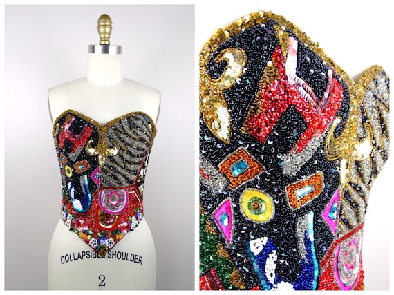 Ornate Jewel Beaded Couture Vintage Bustier // Wh… - image 1