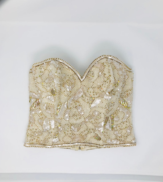 Couture Pearl Beaded Sequin Bustier by RIAZEE Bout