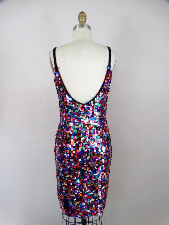 S/M Confetti Sequined Dress // Rainbow Paillette … - image 6