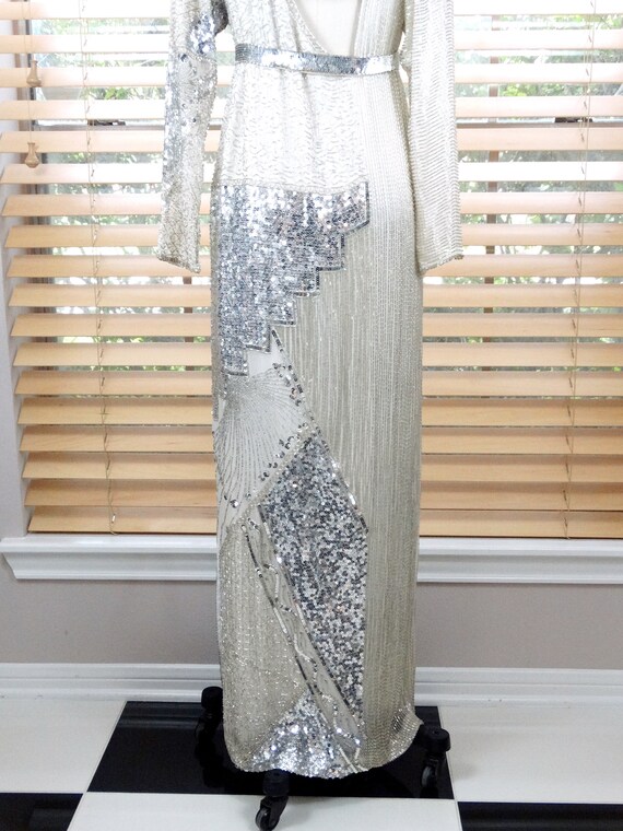 Hand Beaded Silk Gown // Vintage Sequin Embellish… - image 8