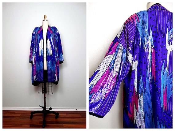 ELECTRIC Sequined Glam Duster / Retro Pink Purple… - image 1