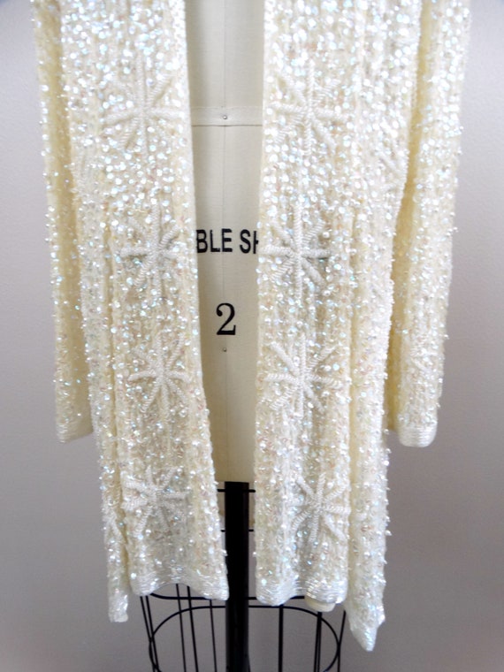Intricate Pearl Beaded Iridescent Sequined Long S… - image 3