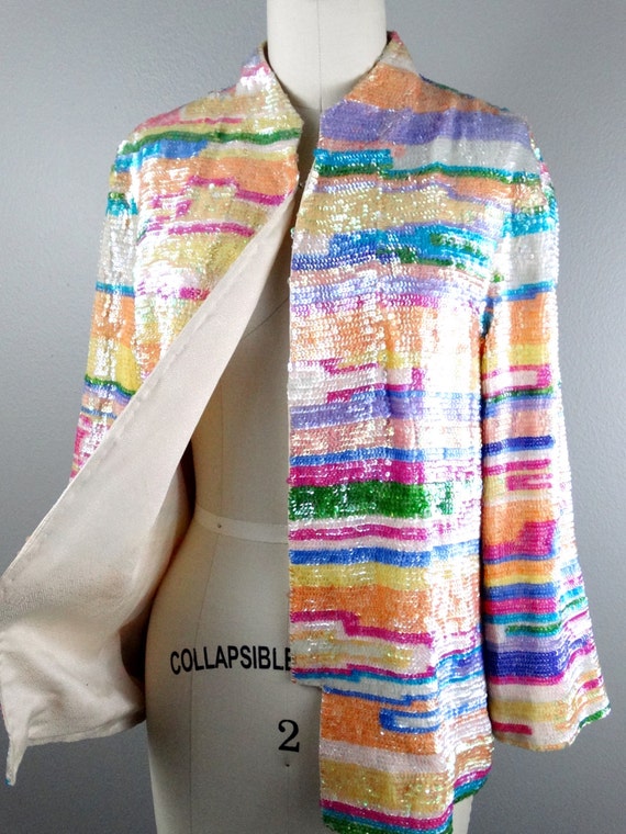 RARE Pastel Sequined Jacket / Iridescent Sequin E… - image 4