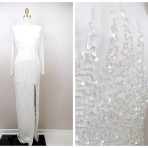 Vestido de noiva vintage com lantejoulas e miçangas / Vestido de noiva branco iridescente com lantejoulas