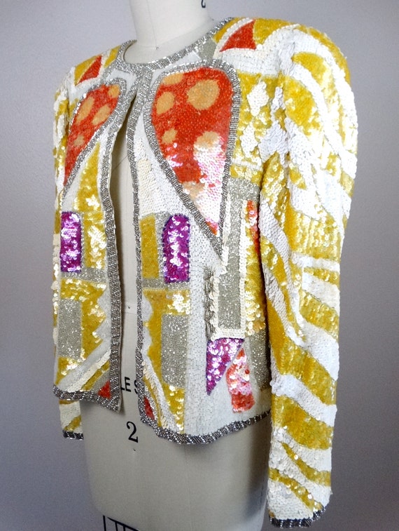 Iridescent Sequined Cardigan / Pastel Sequined Op… - image 5