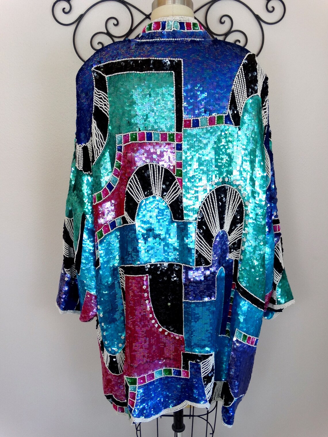 Art Deco Sequin Kimono Jacket / Boho Novelty Open Kaftan / Etsy